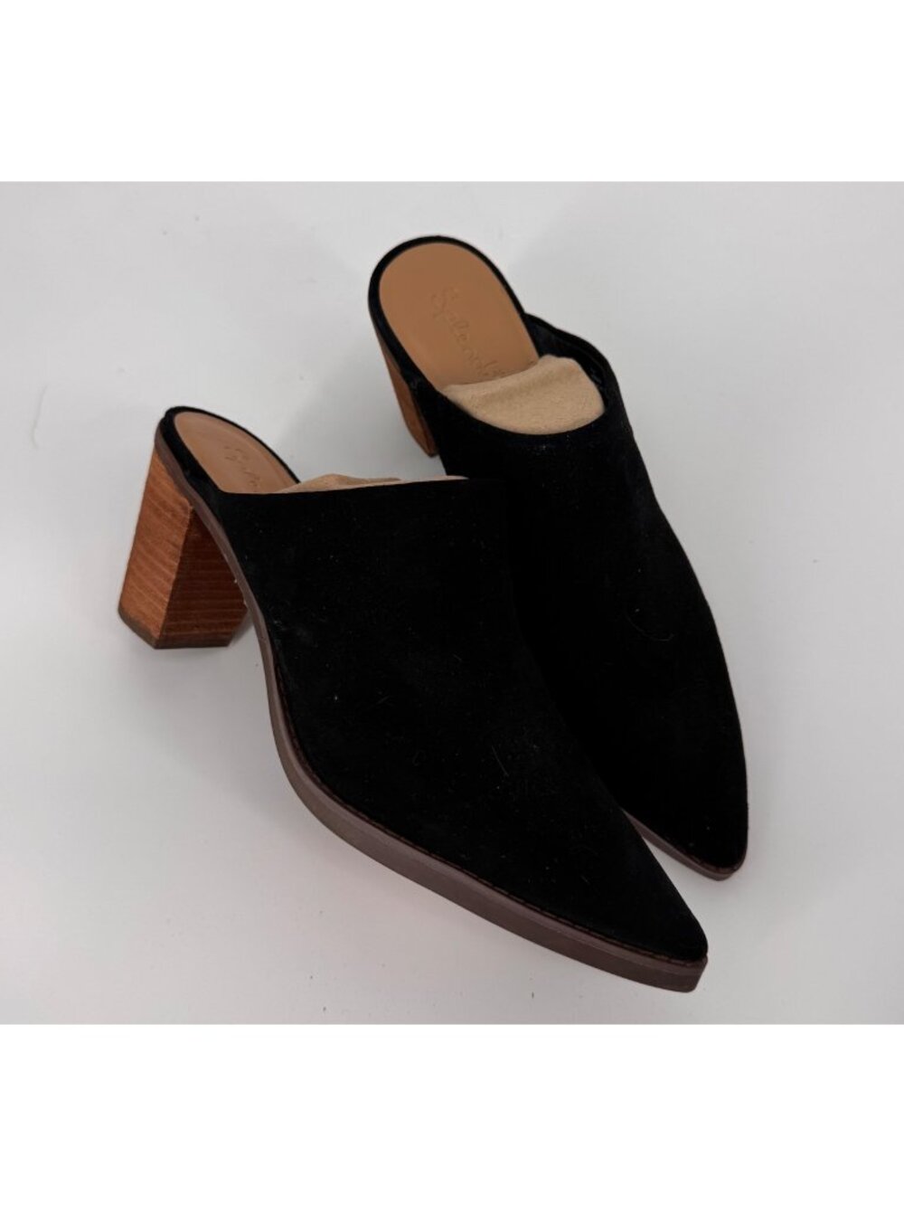 Splendid Womens Black Suede Mules With Wooden Block Heel Size 11